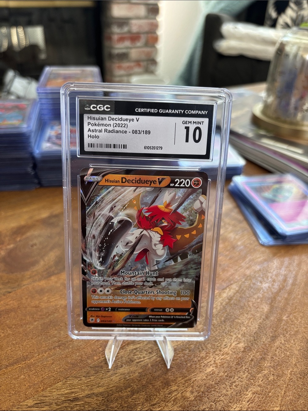 Pokemon Hisuian Decidueye V Holo Card - Red, Orange, White, Black